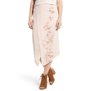 Hinge Wrap Front Midi Skirt Pink Floral
